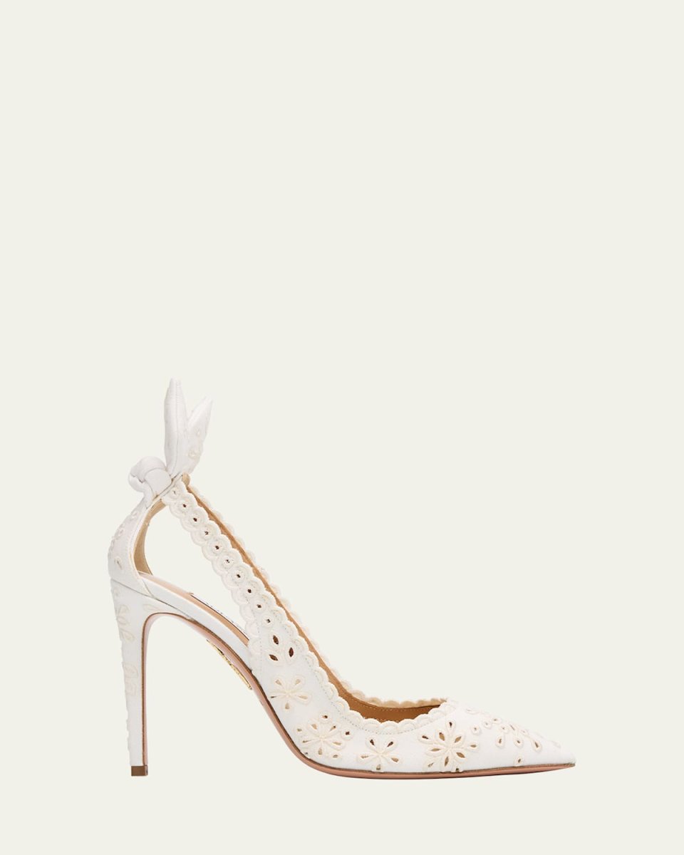 Cotton Eyelet Bow Tie Pumps